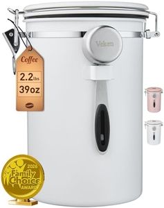 Veken Coffee Canister, 39OZ Large, Airtight Stainless Steel Food Storage Container for 2.2lbs Coffee Beans, Ground, Sugar, Tea, Flour, Cereal, Kitchen Bar Accessories with Date Tracker & Scoop, White