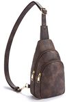 Telena Sling Bag for Women Leather Fanny Pack Crossboday Bags Sling Backpack for Women Coffee