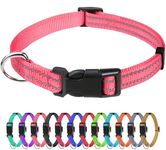 TagMe Reflective Nylon Dog Collars, Adjustable Classic Dog Collar with Quick Release Buckle for Extra Small Dogs, Baby Pink, 1.5 cm Width