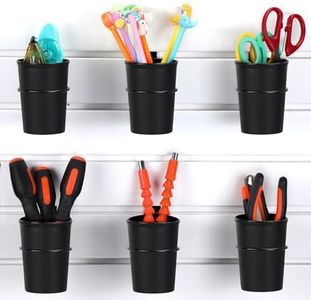 FoldTier 6 Sets Slatwall Cups with Loops Set, Slatwall Accessories Slatwall Hook Tools Storage Arrange System Kit for Organizing Accessories Tools Storage Office Workshop Garage Workbench Black