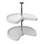 Rev-A-Shelf 2 Tier Kidney Cut Lazy Susan for Corner Base Cabinets, Plastic, 24" Double Shelf Swivel Kitchen Spice/Can Organizer, White, 3472-24-11-52