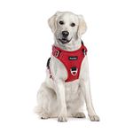 Funfox Dog Harness Large Dog, No Pull Vest Harness with 2 Clips Training Anti Pull, Adjustable Pet Harness Soft with Vertical Handle, Night Reflection Safe Walking Medium Large Breed Red L