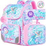 3PCS Unicorn Backpack for Girls, 15" Kids Bookbag with Lunch Box, Sequins Schoolbag for Elementary Preschool Kindergarten(Tie-Dye)