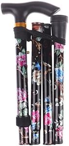 Foldable Walking Canes Adjustable Walking Sticks for Elderly Folding Floral Metal Cane Climbing Hiking Poles Balancing Mobility Aid for Seniors & Handicap (Color : Black)