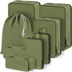 Compression Packing Cubes, Lumesner 8 Set Travel Packing Cubes for Carry on Suitcases, Compression Suitcase Organizers Bag Set & Travel Cubes (8-piece,Army green)