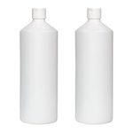 Palm Safe 2pcs 1 Litre HDPE Durable Plastic Bottles BPA Free Refillable Reusable with Non Leak Flip Caps for Liquids