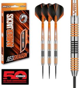 RED DRAGON Amberjack 4: 23 gram 90% Tungsten Steel Darts with Flights, Shafts and Wallet