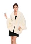 ZLYC Women Winter Faux Fur Shawl Stole Warm Wrap Cape (Beige)