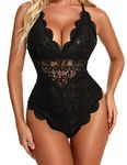 Aranmei Sexy Snap Crotch Bodysuit for Women Naughty One Piece Lace Babydoll Lingerie Teddy Black XXL