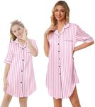 Schbbbta Girls & Women Silk Nightgown Satin Nightdress Button Down Pajama Dress Nightshirts Sleepwear, A White Pink, Medium