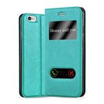 cadorabo Book Case works with Apple iPhone 6 / iPhone 6S in MINT TURQUOISE - with Magnetic Closure, 2 Viewing Windows and Stand Function - Wallet Etui Cover Pouch PU Leather Flip