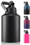 CIVAGO Gallon Insulated Water Bottle Jug with Handle, 128 oz Stainless Steel Sports Canteen, Large Metal Growler Mug, Black