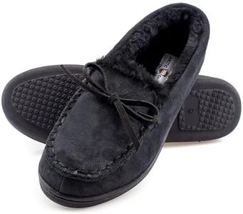 ArcticShield Winter Moccasins Women - Micro Suede Upper with Soft Plush Lining Moccasins - Indoor/Outdoor Durable Comfortable Slip On Moccasins Slippers for Women (Black)