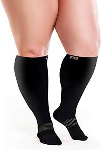 Plus Gear Plus Size Compression Socks Wide Calf- Copper Infused Graduated (Black, XXL)