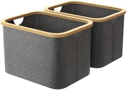 2 Pack Large Storage Basket for Organizing, Collapsible Fabric Storage Bins With Bamboo Handles, Closet Storage basket for Organizing Toy Books Towel and Clothes(Grey) 17.7 × 13.7 × 12inch
