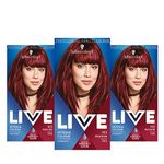 Schwarzkopf Live Intense Colour Red Hair Dye, 3-Pack Permanent Colour with Vibrancy Serum, 043 Red Passion