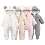 Haokaini Newborn Bear Warmer Snowsuit Cotton Fleece Hooded Romper Jumpsuit for Baby Girls Boys (0-3 Months, Pink)