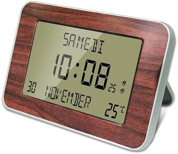 Radio-Controlled Clock Alarm Clock - Calendar with Date and Time - Large Display - 2 Alarms - Temperature - 24 x 14 cm - Wall Mount or Stand - Wood Effect