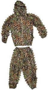 Kids/Adults 3D Leafy Ghillie Suit, Forest Woodland Camo Costume Clothing Breathable Hooded Apparel Suit for Hunting, Hiking &, Kids, One Size