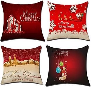 NEJLSD Throw Pillow Covers 18x18 inch Modern Decorative Cotton Linen Square Pack of 4 Throw Pillow Covers Cushion Case for Sofa, Bed, Car (Christmas)