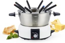 Saenchue Electric Fondue Pot Set for Cheese & Chocolate - 6-Cup Stainless Steel Fondue Pot with 8 Coded Forks - 3 Mode Fondue Set Adjustable Temperature Control for Cheese, Oil and Hotpot, FD-10