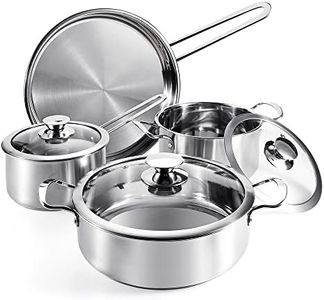 Aufranc Stainless Steel Cookware Set, 7 Piece Nonstick Kitchen Induction Cookware Set,Works with Induction/Electric and Gas Cooktops, Nonstick, Dishwasher