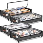 Yecaye Under Bed Storage with Wheels, 4 Pack Under Bed Rolling Storage with Clear Window & Label, 60 L Underbed Storage Containers, Rolling Under Bed Metal Drawer for Clothes, Shoes, Books