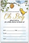 Dolimifa Blue Oh Boy a Little Hunny is on His Way Baby Shower Invitations Fill in Style Classic Winnie the Pooh Bear Baby Shower Invites, 20 Count With Envelopes