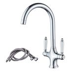 Kitchen Mixer Taps,NewEast Traditional Ceramic Dual Lever Chrome Kitchen Sink Tap with UK Standard Fittings