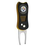 Team Golf NFL Pittsburgh Steelers Switchfix Divot Tool with Double-Sided Magnetic Ball Marker, Features Patented Single Prong Design, Causes Less Damage to Greens, Switchblade Mechanism