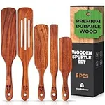 Wooden Spurtle Set, Teak Spurtles Kitchen Tools for Cooking, Wooden Set of 5, Non Stick Cookware Kitchen Tools for Serving, Stirring, Mixing, Scraping, Scooping