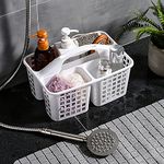 ALINK Plastic Shower Caddy Basket with Compartments, Portable Divided Cleaning Supply Storage Organizer with Handle for College Dorm Bathroom (White)