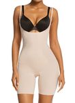 SHAPERX Shapewear for Women Tummy Control Fajas Seamless Body Shaper Open Bust Mid-Thigh Bodysuit,SZ2490293-Beige-M