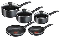 Tefal 5 Piece Origins Stone Pots and Pans set, Non Stick, Aluminium, Black,