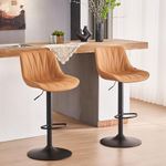 YOUNIKE Bar Stools Set of 2 for Kitchen Island, Swivel Tall Barstools, Adjustable Bar Height Stools with Backs, Faux Leather Upholstered Bar Chairs, Modern Counter Height Bar Stools, Saffron Tan