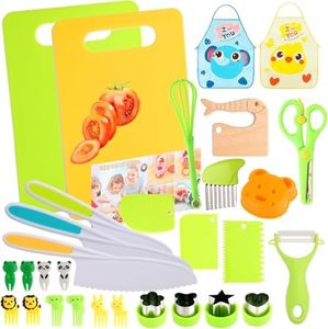 YVXUN 30 Pcs Kids Knife Set,Cooking Set, Montessori ScissorsToddler Knife for Real Cooking and Baking Accessories ,Toddlers Kitchen Tools Ages 3-10 Kids Birthday