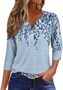 Womens Tops 3/4 Length Sleeves V Neck Button Down Shirts Business Casual Outfit Basic Tees Summer Top 2025