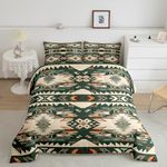 Feelyou Green Southwestern Bedding Set Twin Size Geometric Comforter Set Tribal Native American Indian Design Vinatge Vinatge Comforter Decor Exotic Style Stripe Line Duvet Set