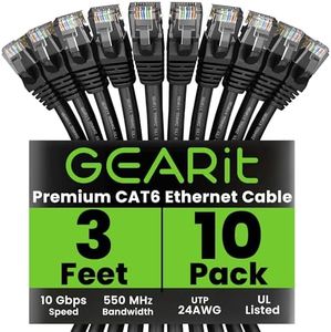 GearIT Cat 6 Ethernet Cable Cat 6 Patch Cable, Cat 6 Cable, Cat6 Ethernet Cable, Network Cable, Internet Cable - Black 3 Feet (Pack of 10)
