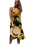 YMING Women's Beach Dress A Line Long Floral Pattern Dresses Backless Sleeveless Dress Sunflower BLK XXL