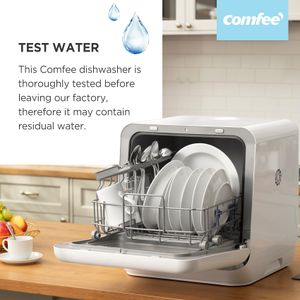 COMFEE Tabletop Dishwasher – Compact White Countertop Dishwasher