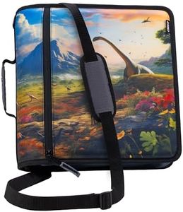 Case-it Mighty Zip Tab School Zipper Binder | 3-Inch O-Rings, 600-Sheet Capacity, 5-Subject Expanding File Folder, Multiple Pockets & Storage Organizer, Shoulder Strap | D-146 Dinosaur Mountain