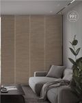 GoDear Design New 99.99% Blackout Adjustable Sliding Panel Track Blinds for Sliding Galss Doors 45.8"- 86" W x 96" H, Extendable Vertical Thermal Blinds, Trimmable Natural Woven Panel, Bali Cottages