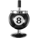 IMIKEYA Push Down Cigarette Ashtray Creative No. 8 Billiards Ball Shape Ashtray with Spinning Tray for Indoor Outdoor Smoking without Base (Black)