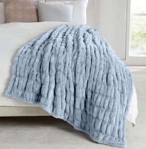 Springtree Home Luxury Micro Plush Throw Blanket | Thick Faux Fur | Blue