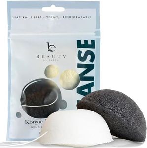 Konjac Sponge - 2 Pack of Natural Facial Sponges for Gentle Cleansing and Face Exfoliating Loofah for Use with Wash, Cleanser or Oil to Clean Skin (1 White Natural, 1 Black Charcoal)