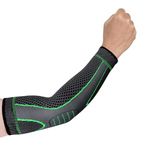 Prokick FlexiFit Elbow Support|Elbow Support for Gym|Elbow Brace for Men Women Workout|Elbow Compression Sleeves for Tendonitis Pain Relief, Tennis, Volleyball, Cricket|1 Pair|Grey/Green - Large