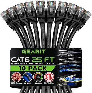 GearIT Cat 6 Ethernet Cable 25 ft (10-Pack) - Cat6 Patch Cable, Cat 6 Patch Cable, Cat6 Cable, Cat 6 Cable, Cat6 Ethernet Cable, Network Cable, Internet Cable - Black 25 Feet
