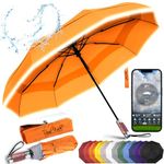 Royal Walk Windproof Folding Travel Umbrella Compact and Strong Luxurious Real Wood Handle Automatic Open Close Vented Double Canopy for Men and Women (Orange)