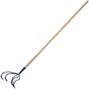 Kadax Cultivatore a mano in metallo, coltivatore con un lungo gambo in legno, robusto coltivatore, artiglio da giardino, zappa da giardino per allentarsi il pavimento (con 5 scale)
